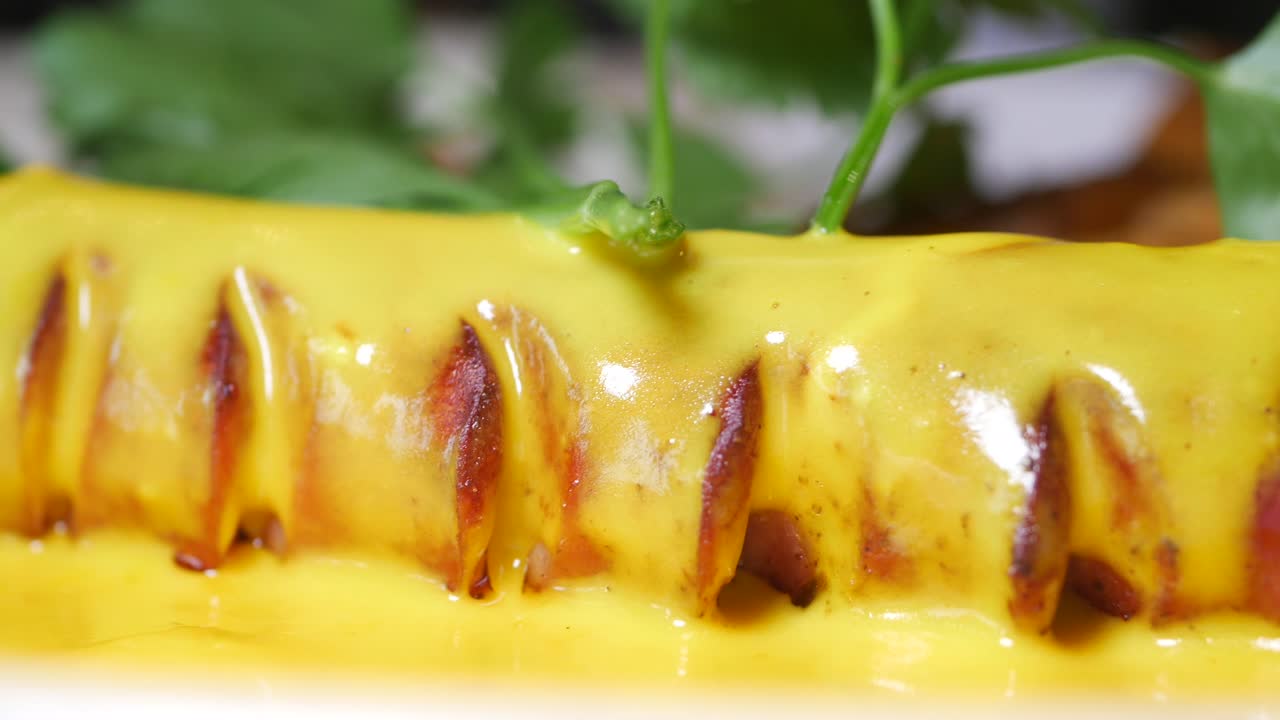 Sausage with Melted Cheese and Greens