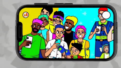 animated characters engaging with smartphones