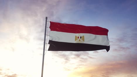 egypt flag waving in the wind, dramatic sky background. 4k