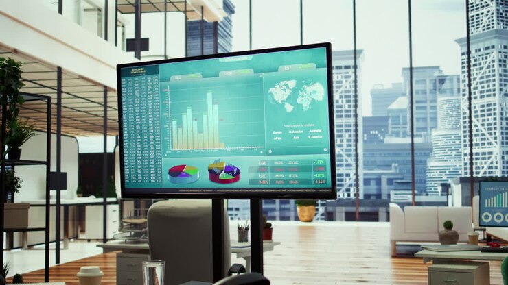 Empty modern office setup with advanced technology enhances productivity
