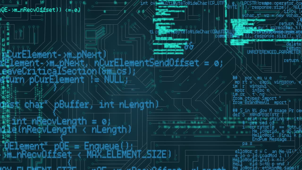 animación digital del procesamiento de datos contra las conexiones de microprocesador sobre fondo azul