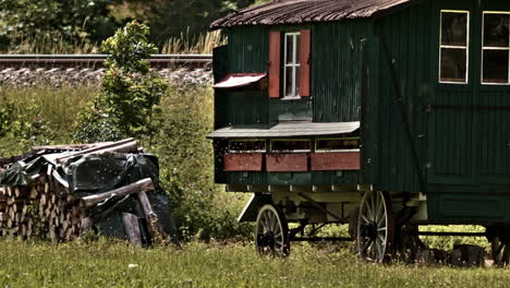 mobile apiary in the woods next to railway