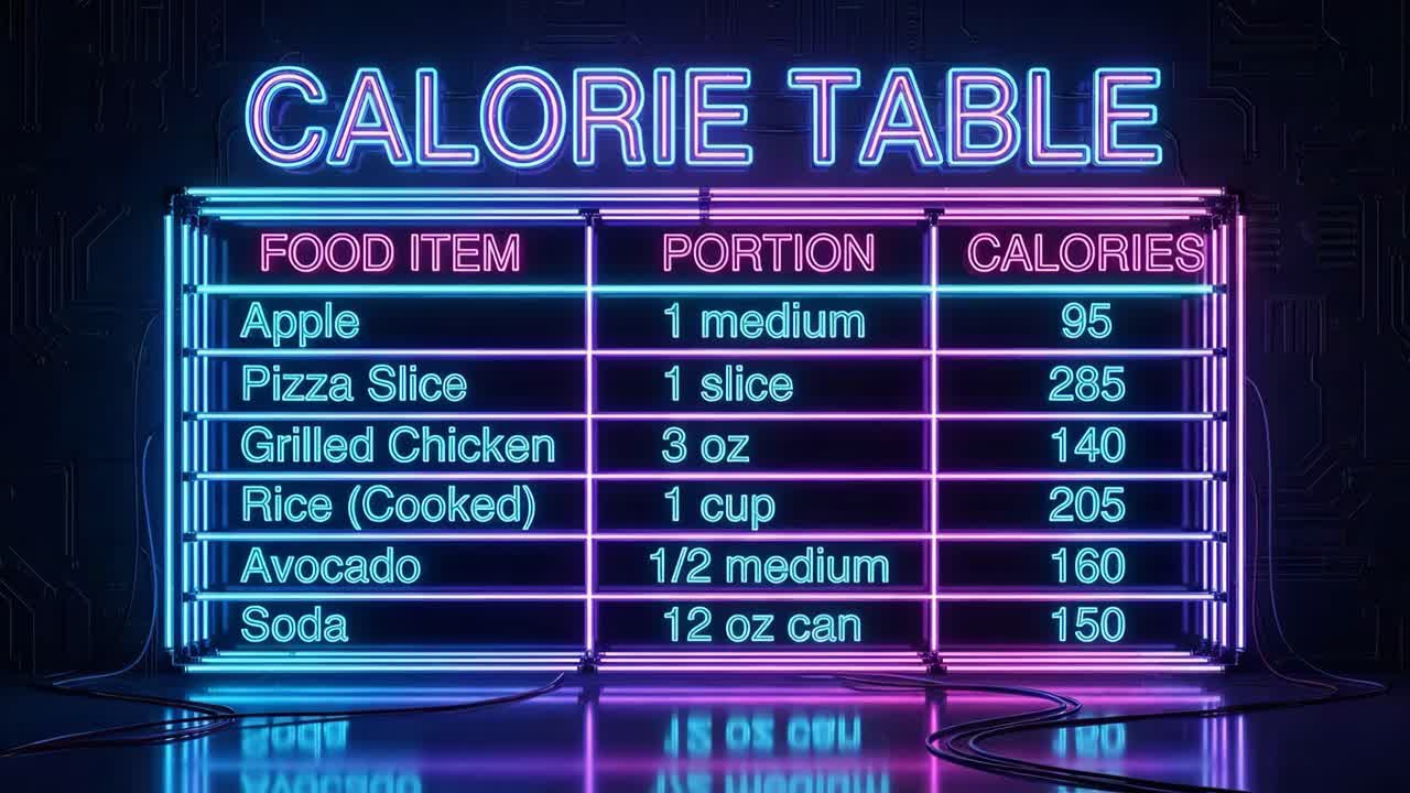 Calorie Table with Common Food Items