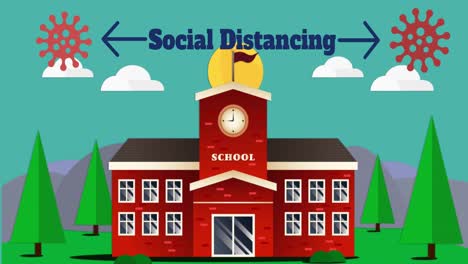 Illustration-Social-Distancing-text-above-school-building