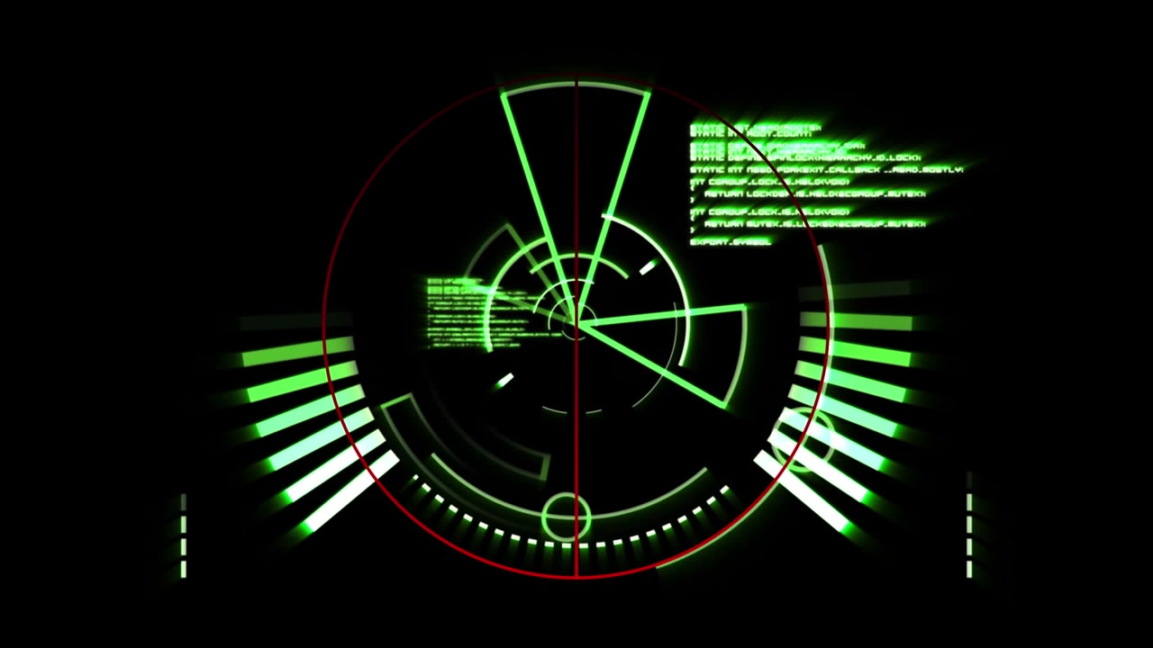 Animation of scope scanning with data processing on black background
