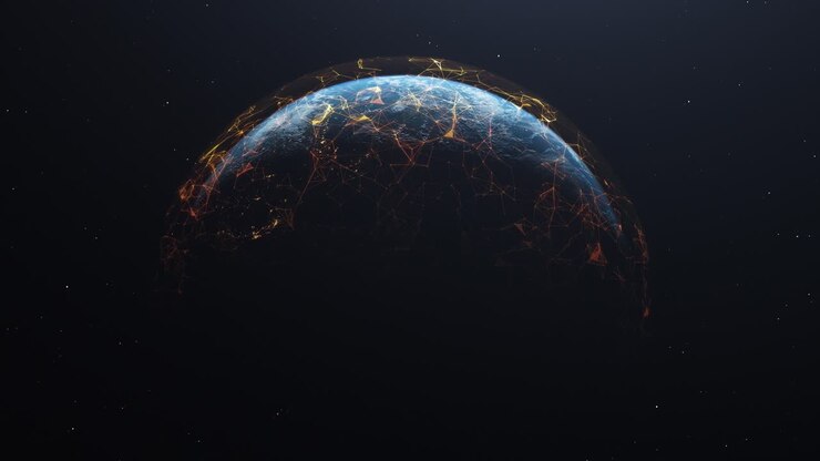 Futuristic Globe Or Earth With Network Connection Line - animation