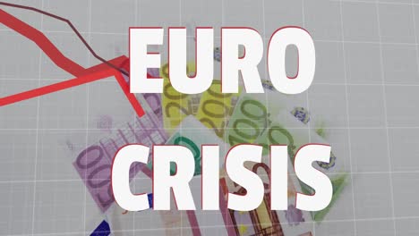 Euro-Krisentext-Und-Rote-Diagramme,-Die-Sich-Gegen-Euro-Scheine-Bewegen