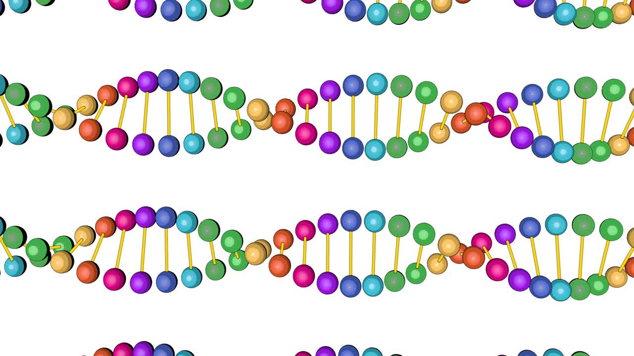3d 애니메이션 컬러 dna 테스트 비디오 렌더링은 비디오 편집 및 의료 훈련을 위해 색 배경에 고립됩니다.