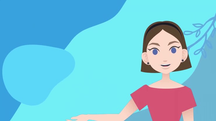 Animation of woman talking over plant icon and shapes