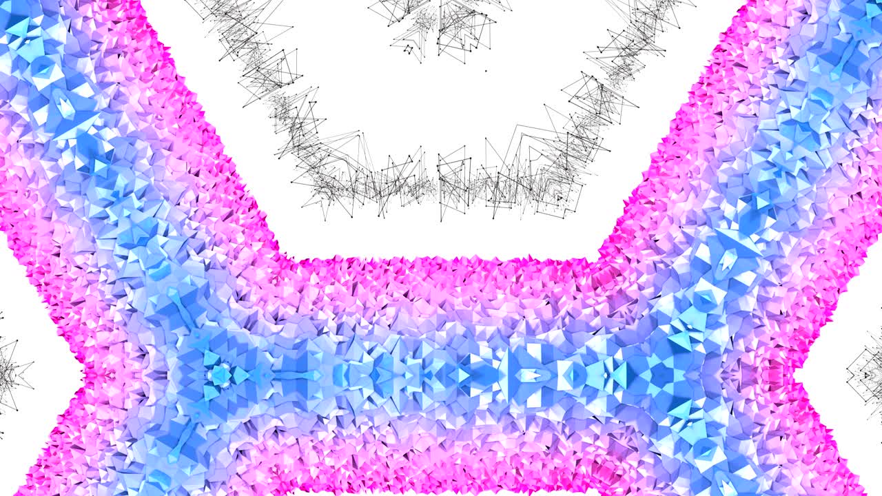 4k 깨한 기하학 칼레도스코프 애니메이션 배경, 루프, 낮은 폴리 스타일, 현대적인 그라디언트 색상과 함께 완벽한 3d 애니메이션, 창의적인 간단한 파란색, 빨간색 배경.