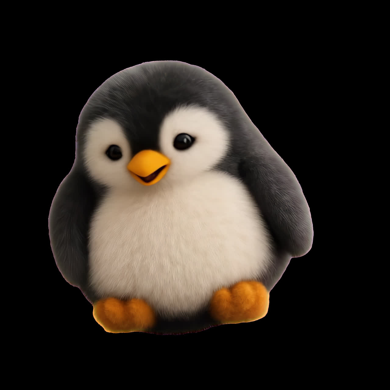 Adorable fluffy penguin toy animation isolated asset, transparent 4K video, alpha channel, ProRes