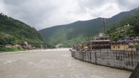 himalaya mountainous river ganges flowing through himalaya villages - cities in uttarakhand, india.