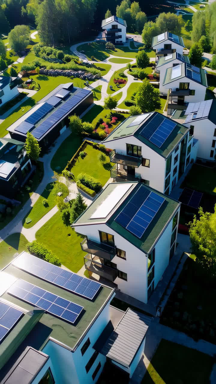 Modern Sustainable Housing Community with Solar Panels | Premium Stock ...