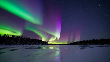 northern lights over frozen lake
