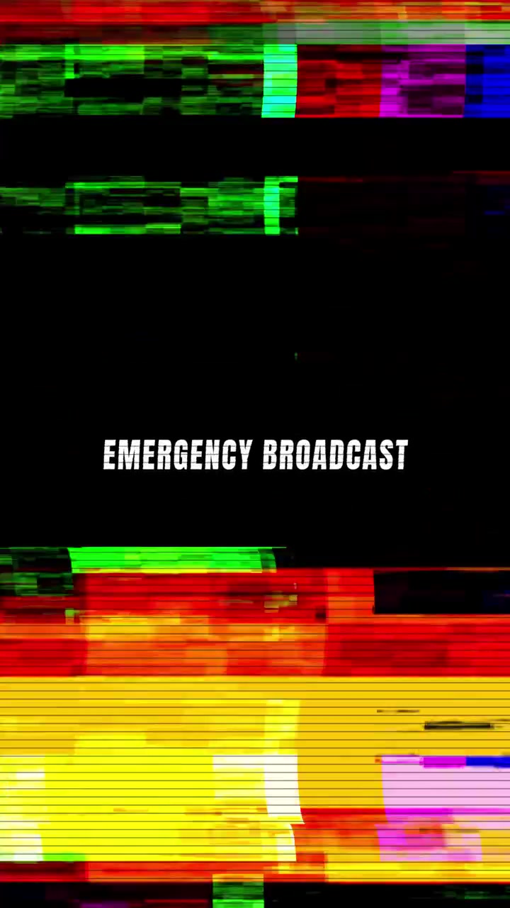 Emergency Broadcast Text Overlay with Digital Glitch Distortion Effect