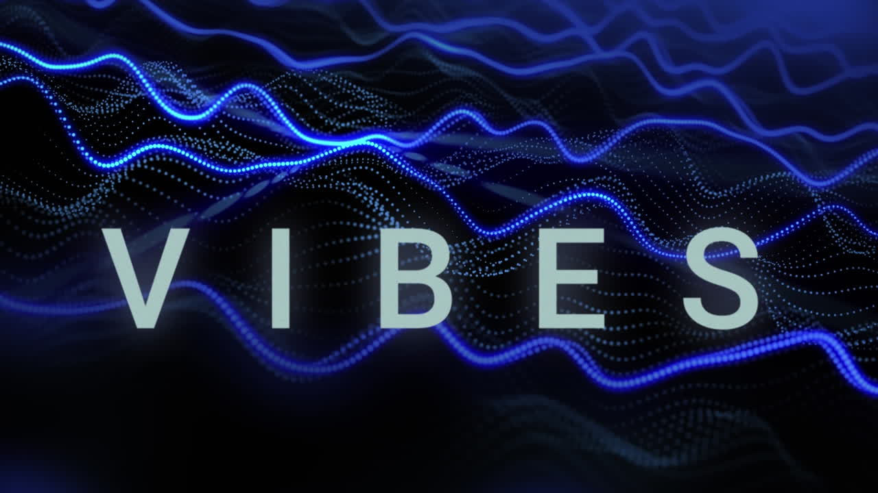 Animation of vibes text and spots over black background