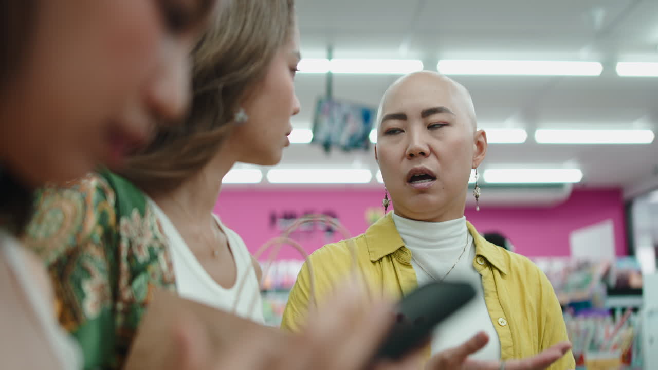 A group of women talking in a retail store
