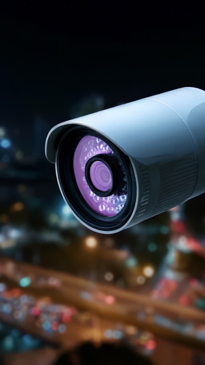 Telecamera di sicurezza ad alta risoluzione che sorveglia le luci della città di notte per una maggiore sorveglianza e un monitoraggio più efficiente delle aree urbane