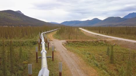 close aerial shot over the alaska pipeline for crude and oil