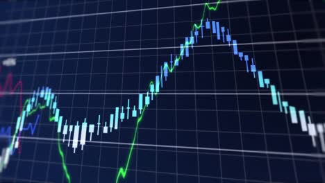 animación del procesamiento de datos financieros a través de la red de red contra un fondo azul