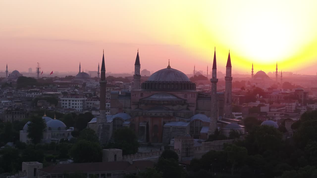 la mezquita de hagia sophia, video aéreo de drones en 4k