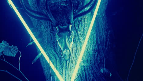 Neon Triangle with Deer Skull on Tree