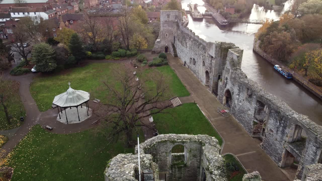 Aerial View of Castle Ruins and Park