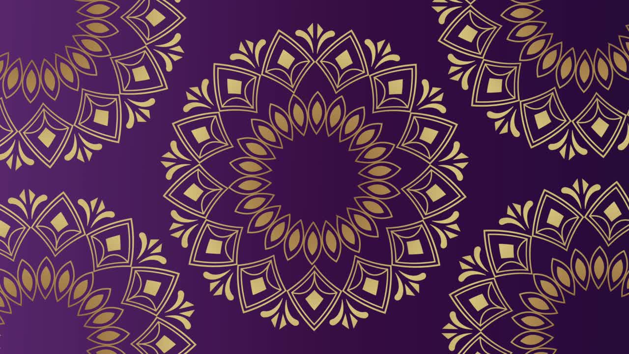 patrón de mandala de oro en fondo púrpura