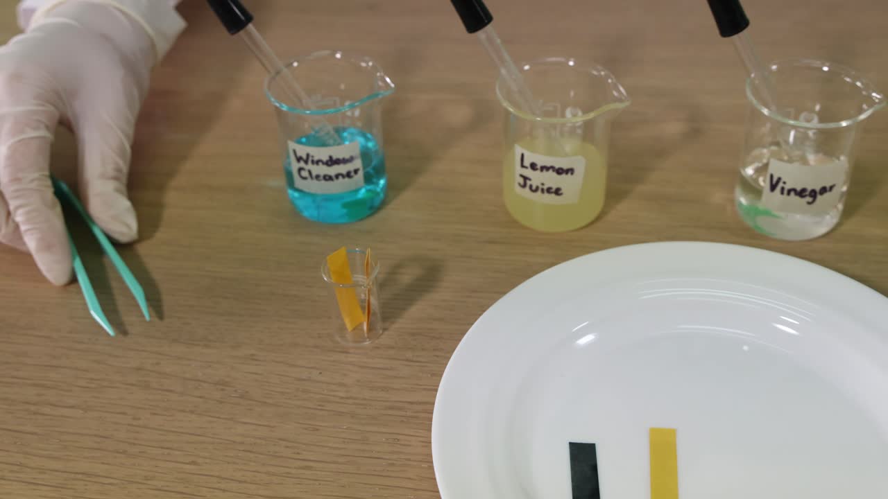 demostrando la reacción de litmus con jugo de limón