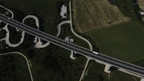 high altitude areial 4k footage from a highway bridge.