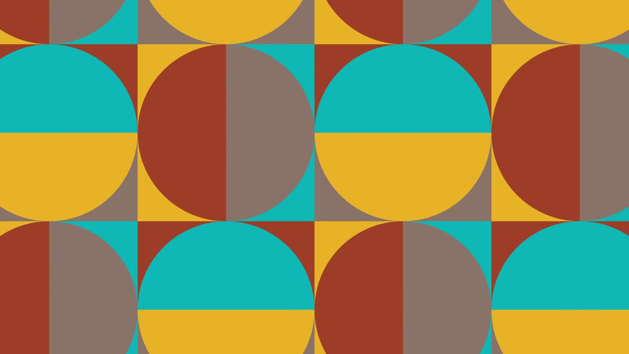Animated tiles in warm color palette in retro geometric pattern. Simple motion graphic seamless looped animation in vintage flat style