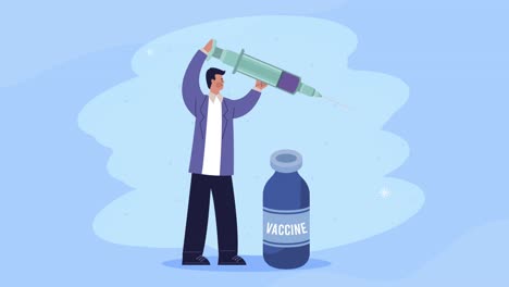 scientist with vaccine vial and syringe
