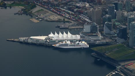 canada place iconic landmark in the harbour of vancouver downtown, british columbia, canada