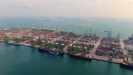 aerial footage of commercial port terminal in singapore