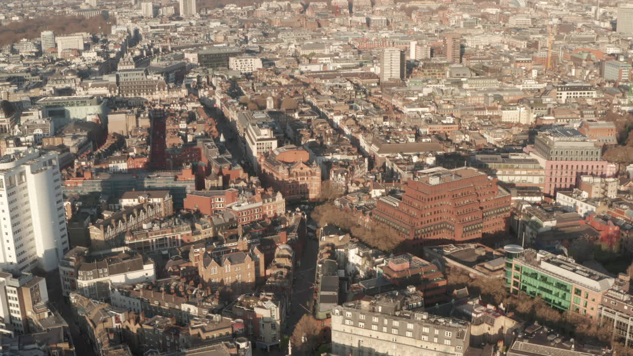 Circling aerial shot around Cambridge circus Central London