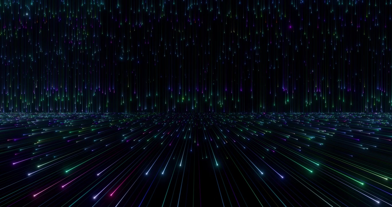 Abstract Futuristic Digital Rain with Multicolored Glowing Light Particles