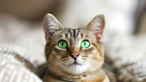 adorable tabby cat wearing a collar enjoys a moment of tranquility with closed eyes, showcasing its peaceful and contented demeanor while resting on a soft surface