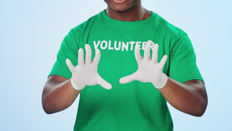 guantes, voluntario y signo de ok para el éxito