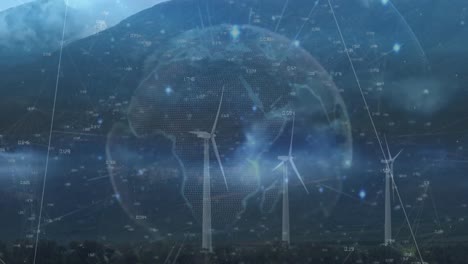 animation of globe over wind turbines