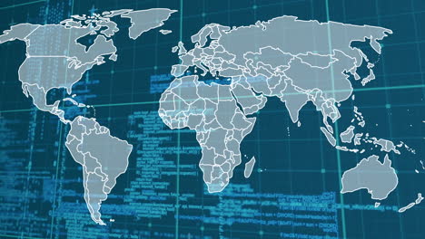 animation of world map over data processing and grid