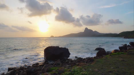 colorful shot of rocky beach in con dao island in vietnam during sunset or sunrise