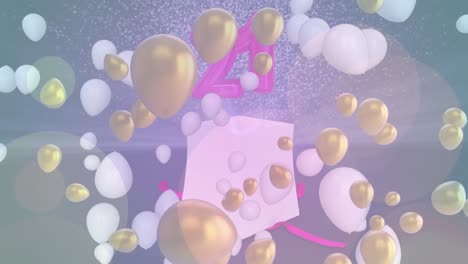 Animation-of-present-and-balloons-over-21-number