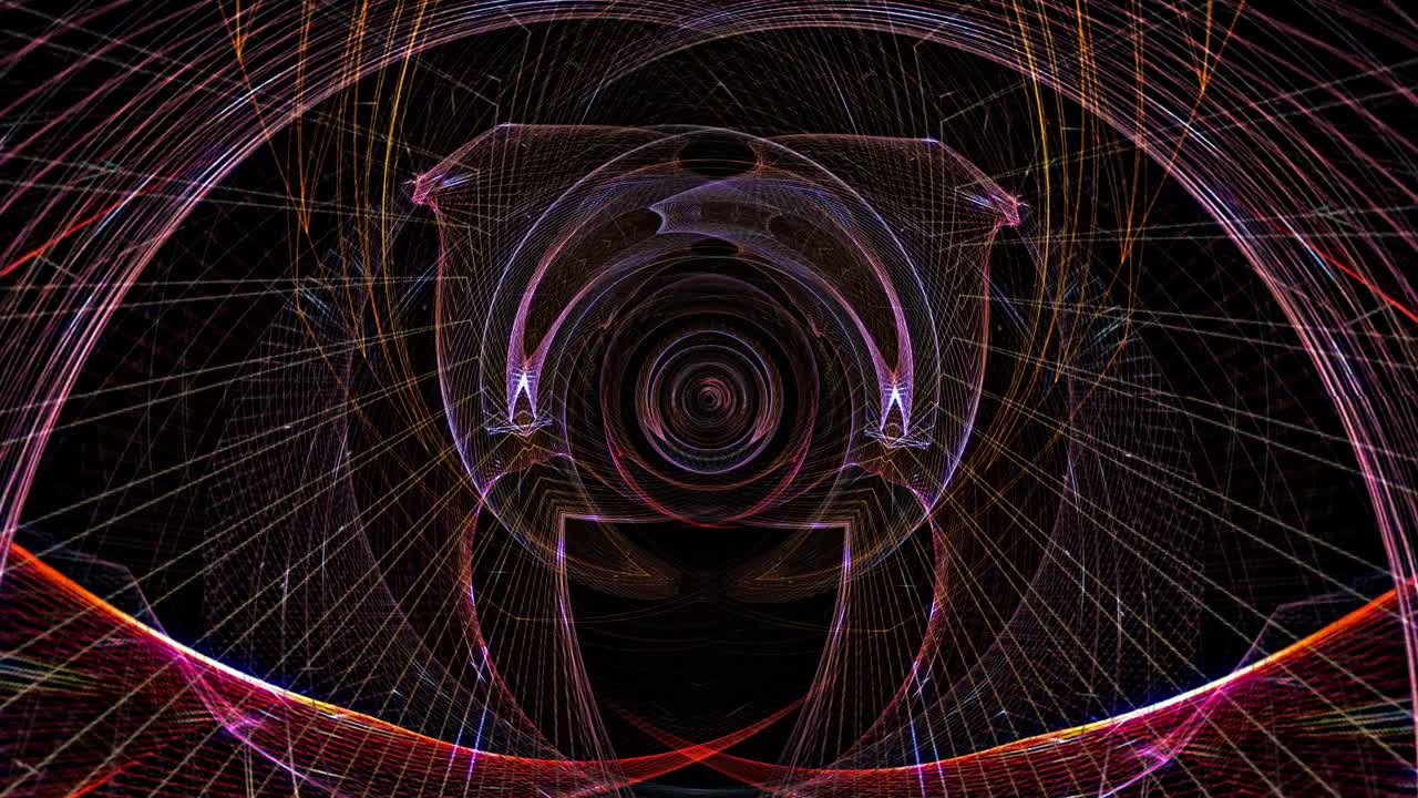 Sci-fi abstract theme with symmetric wire mesh waves. 4K 3d futuristic glow wire mesh lines seamless loop wavy background. Abstract technology futuristic modern design for science intro, presentation.