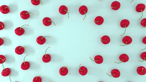 3d render of fresh red cherry fruit on pastel surface background. 4k render animation loop.