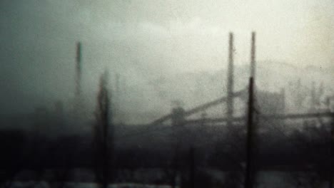 (8mm vintage) 1956 factory smokestack pollution industry west virginia, usa.