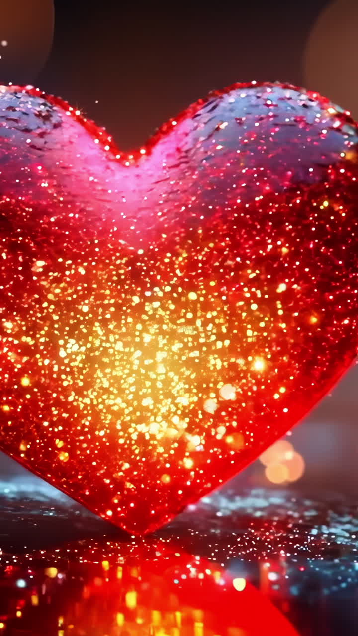 A heart with a red glow is surrounded by a blurry background. The heart is the main focus of the image, and the blurry background adds a sense of mystery and depth to the scene