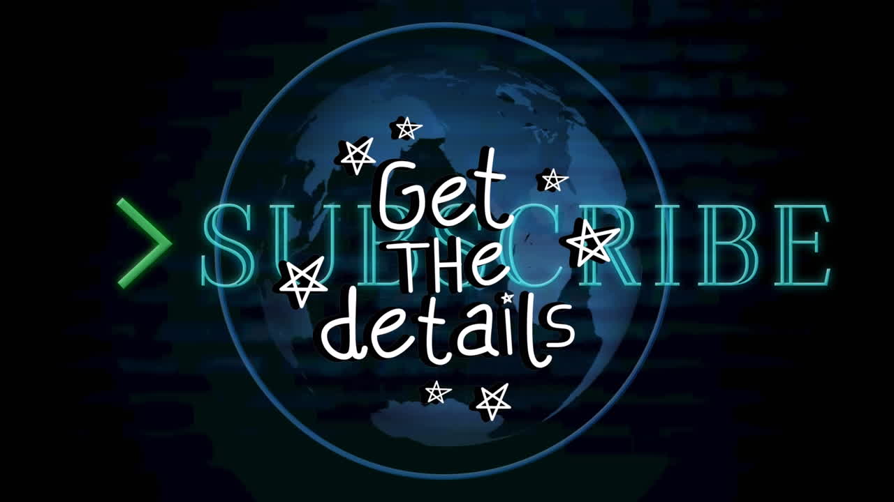 검은색 배경에 전 세계에 대한 세부 사항을 얻고 텍스트를 가입하는 애니메이션