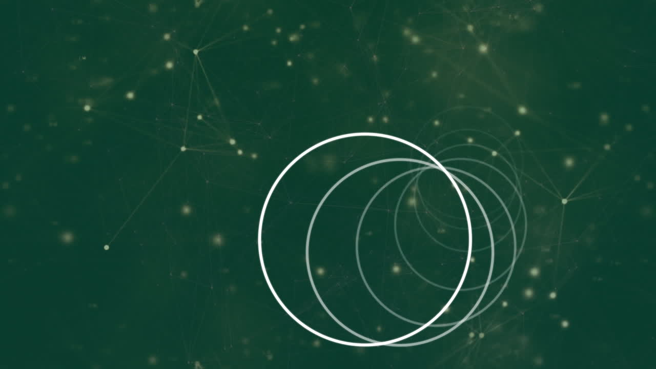 녹색 배경에 연결 네트워크를 통해 회전하는  ⁇  반지의 애니메이션