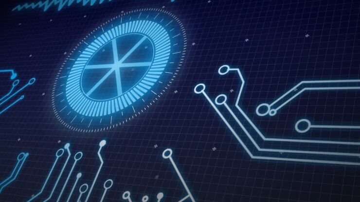 Animation of scope scanning, processor elements and data processing over grid