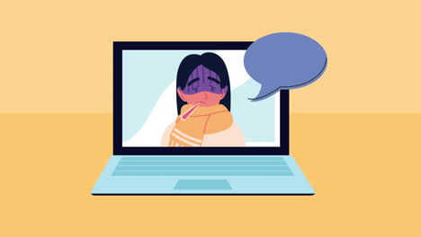 mujer se siente enferma durante la consulta virtual